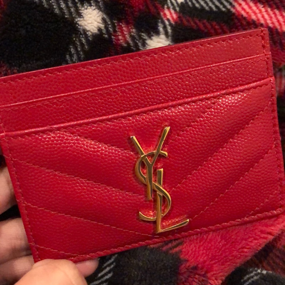 YSL red logo card holder